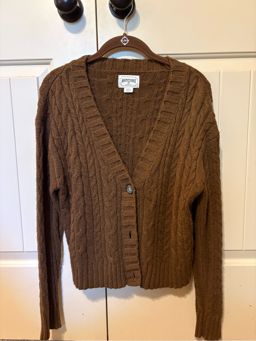American Eagle Outfitters Brown Cable-Knit V-Neck Button Cardigan